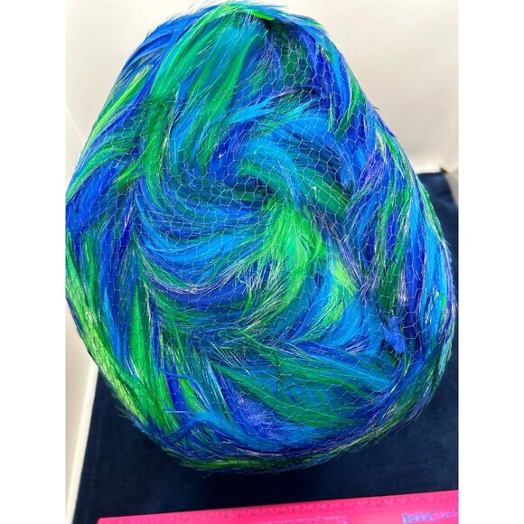 Vintage Blue & Green Feather bubble Hat Amy NY - Picture 4 of 12